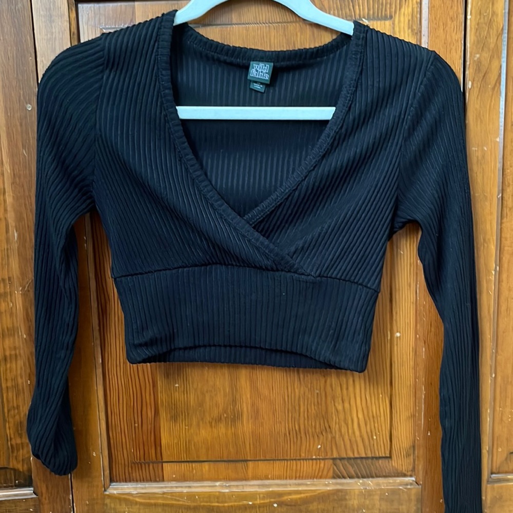 Target: Wild Fable Black Long Sleeve Ribbed Cropped V-Neck